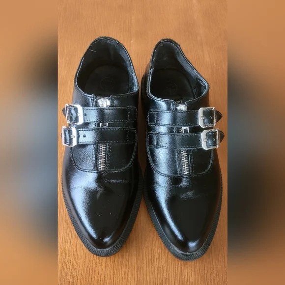 TUK Black Ankle Boots with Buckle Detail - Picture 2 of 4